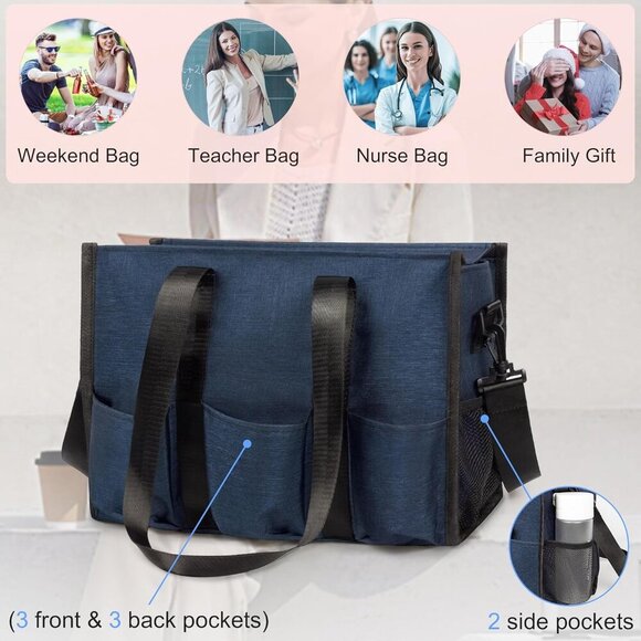 Large Nylon Tote Bag with Compartments Adjustable Strap Water Resistant - Picture 5 of 7